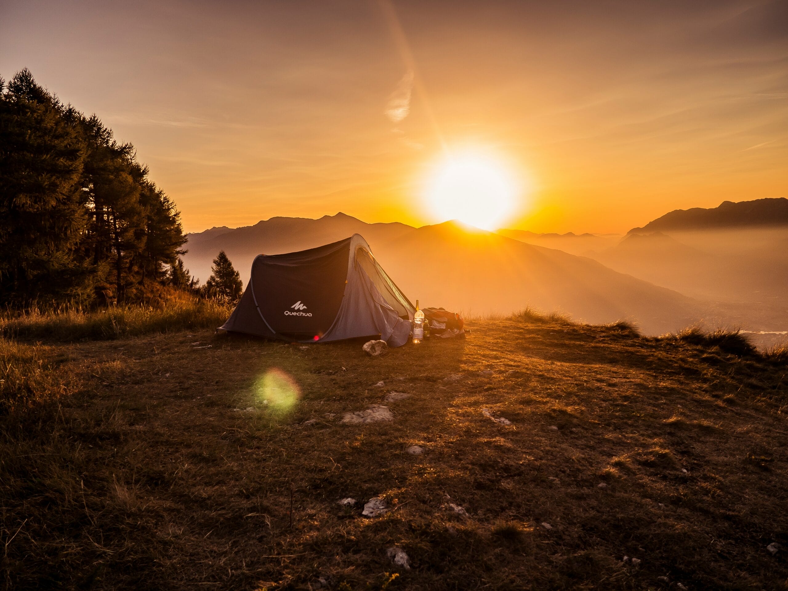 camping in sunset